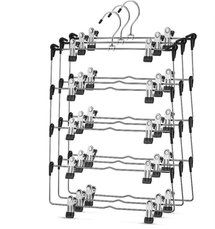 Çoxqatlı Qatlana Bilən Metal Şalvar Asqısı – 5 Qatlı Şalvar, Ətək, Alt Geyim və Şərf Saxlama Asqısı, Klipsli